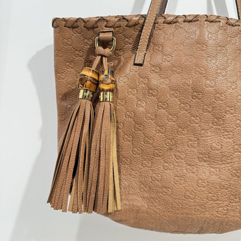 Authentic GUCCI Bamboo Guccissima Leather Tote Bag Brown Tassel 218780 - Picture 5 of 14